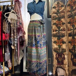 Valerie Stevens Paisley Maxi Skirt in Blue and Green